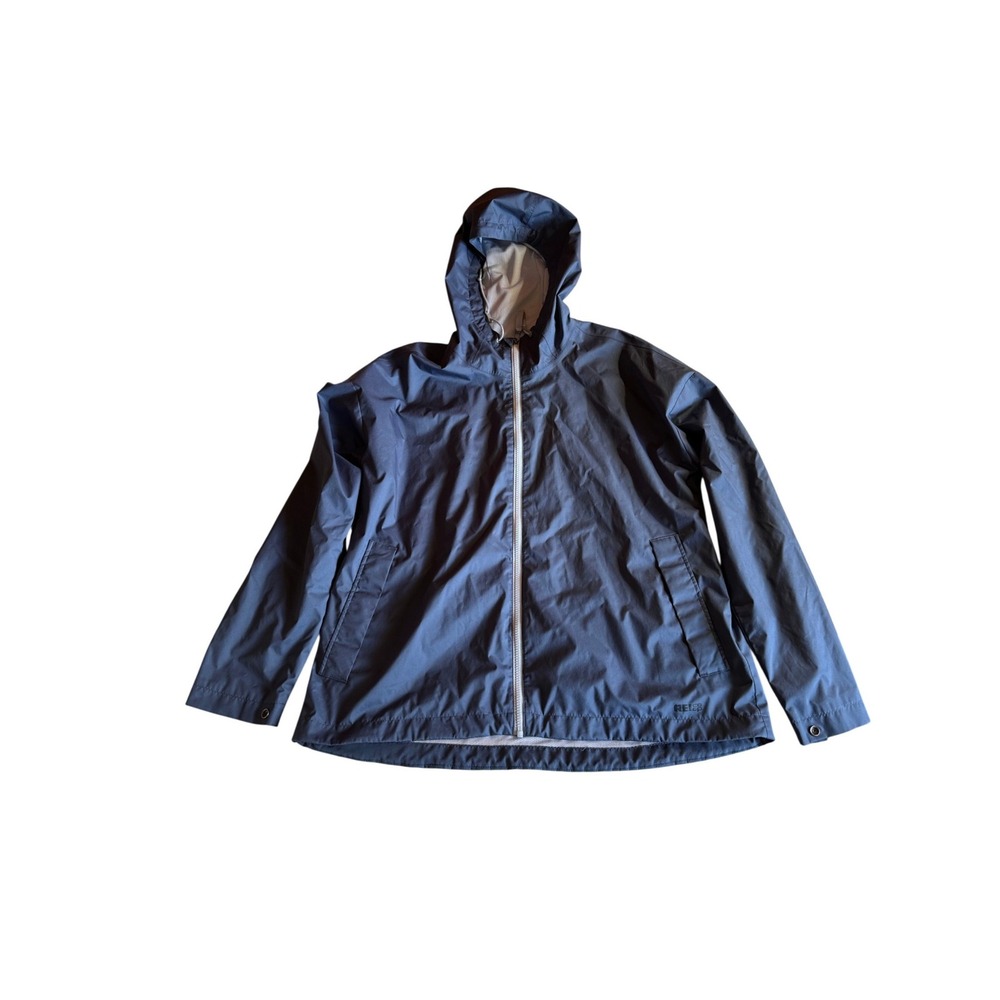 REI Co-op Groundbreaker Rain Jacket Mens Blue Hooded Mesh Lined Windbreaker L